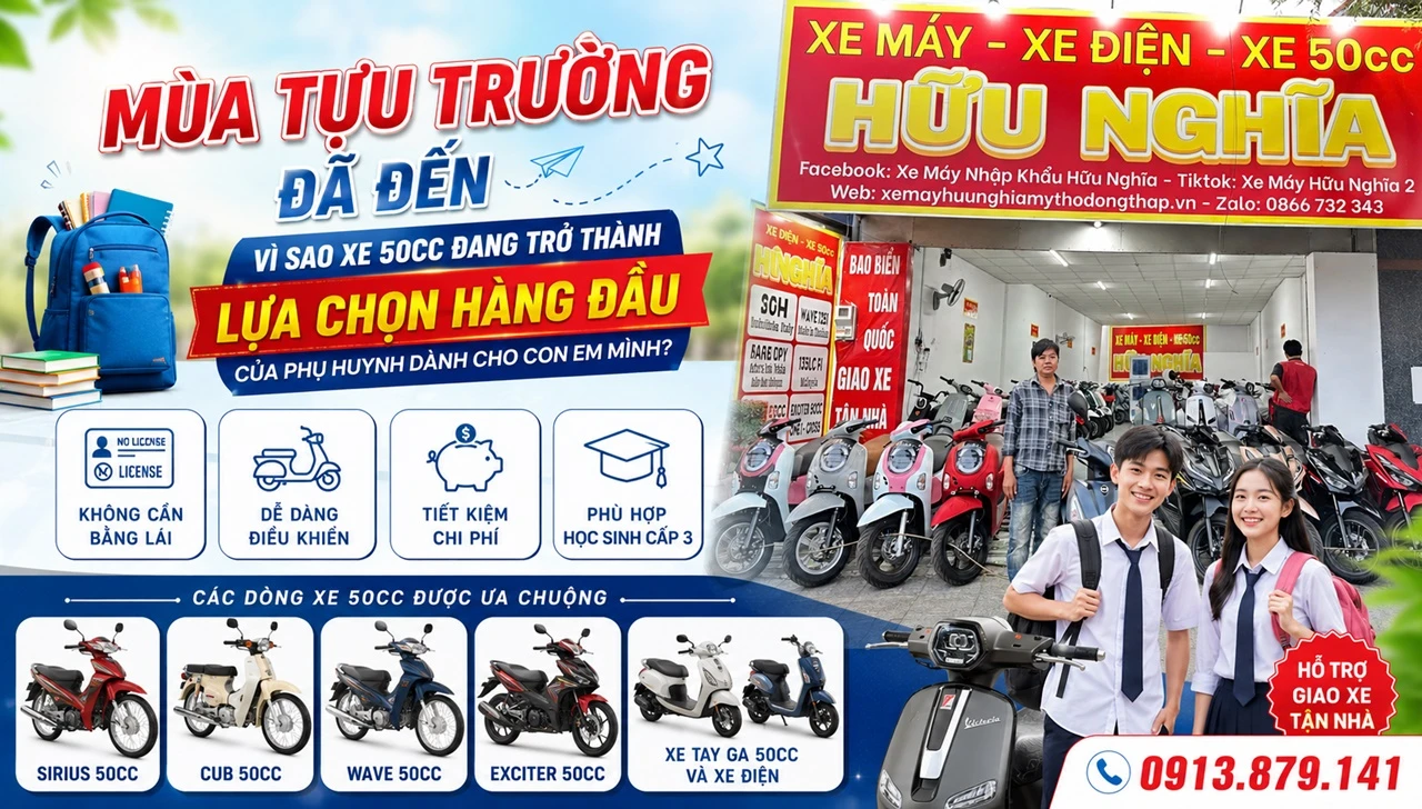 Mùa tựu trường đã đến – Vì sao xe 50cc đang trở thành lựa chọn hàng đầu của phụ huynh dành cho con em mình? 1 Mua tuu truong da den %E2%80%93 Vi sao xe 50cc dang tro thanh lua chon hang dau cua phu huynh danh cho con em minh