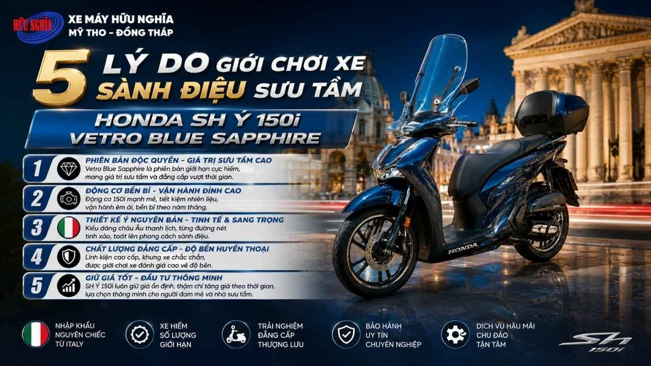 5 lý do giới chơi xe sành điệu sưu tầm Honda SH Ý 150i Vetro Blue Sapphire 1 5 ly do gioi choi xe sanh dieu suu tam Honda SH Y 150i Vetro Blue Sapphire