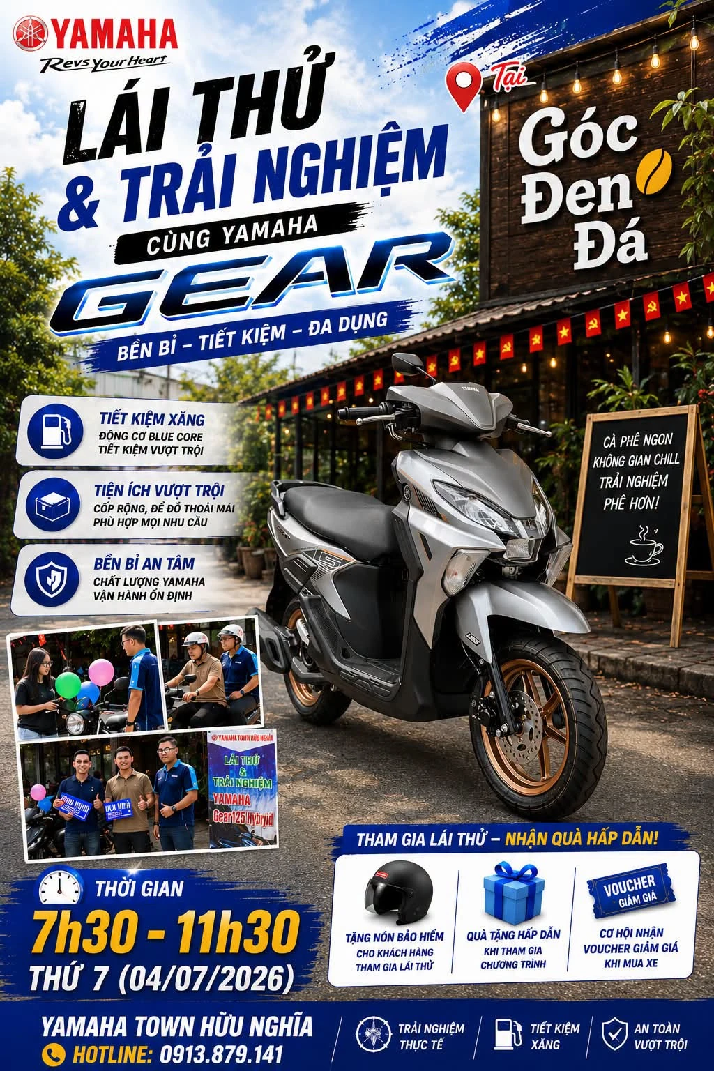 Yamaha Town Hữu Nghĩa trân trọng kính mời quý anh chị đến tham dự chương trình Lái thử & Trải nghiệm Yamaha Gear 125 Hybrid 3 Yamaha Town Huu Nghia tran trong kinh moi quy anh chi den tham du chuong trinh Lai thu Trai nghiem Yamaha Gear 125 Hybrid