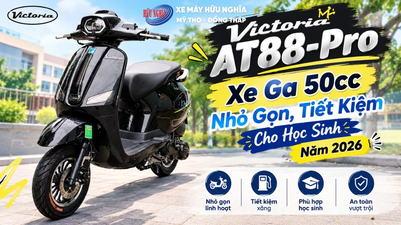 Victoria AT88-Pro – Xe ga 50cc nhỏ gọn, tiết kiệm cho học sinh năm 2026 1 Victoria AT88-Pro – Xe ga 50cc nhỏ gọn, tiết kiệm cho học sinh năm 2026
