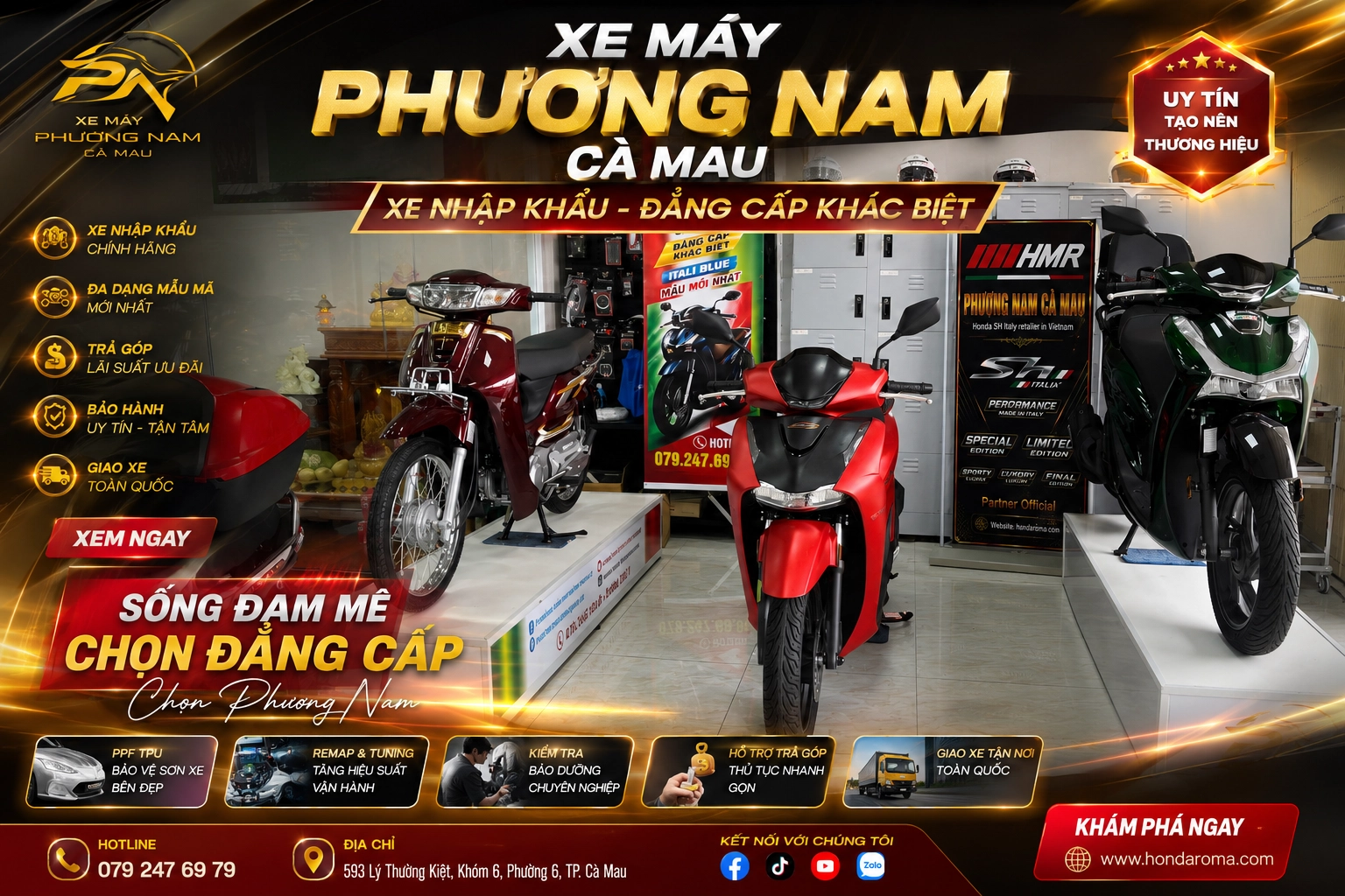 Honda Sh150i Sport Edition nhập Ý 2026 màu đỏ nhám tại Cà Mau