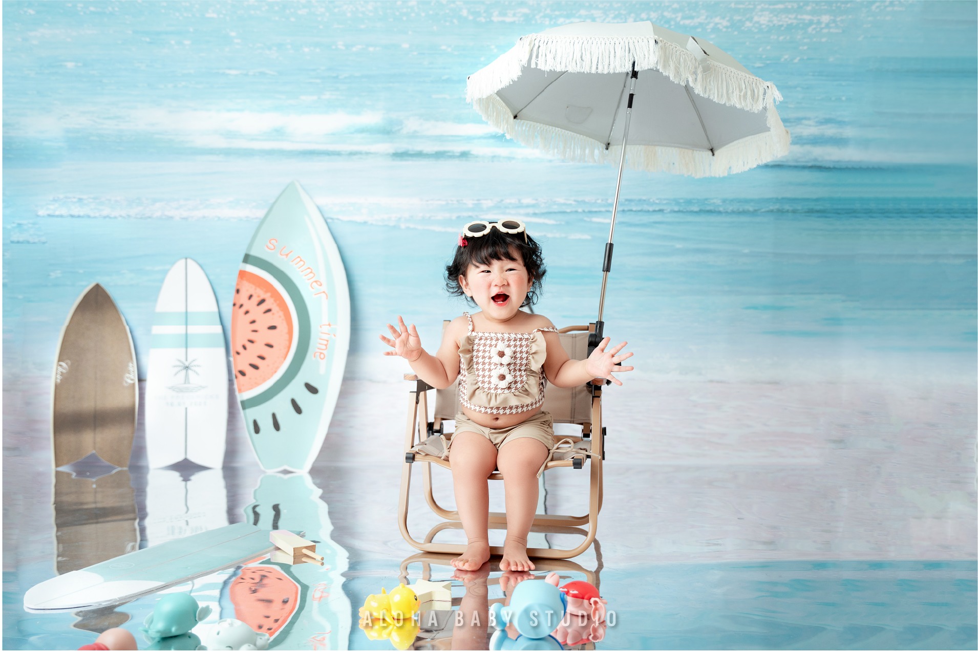 Phông nền bãi biển chụp ảnh cho bé gái