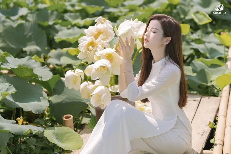 Concept chụp hình với đầm sen (Nguồn: Mimosa Wedding)