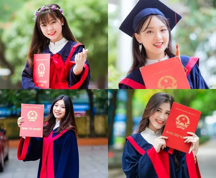 Chụp ảnh kỷ yếu đẹp tạo dáng lịch sự cùng áo cử nhân