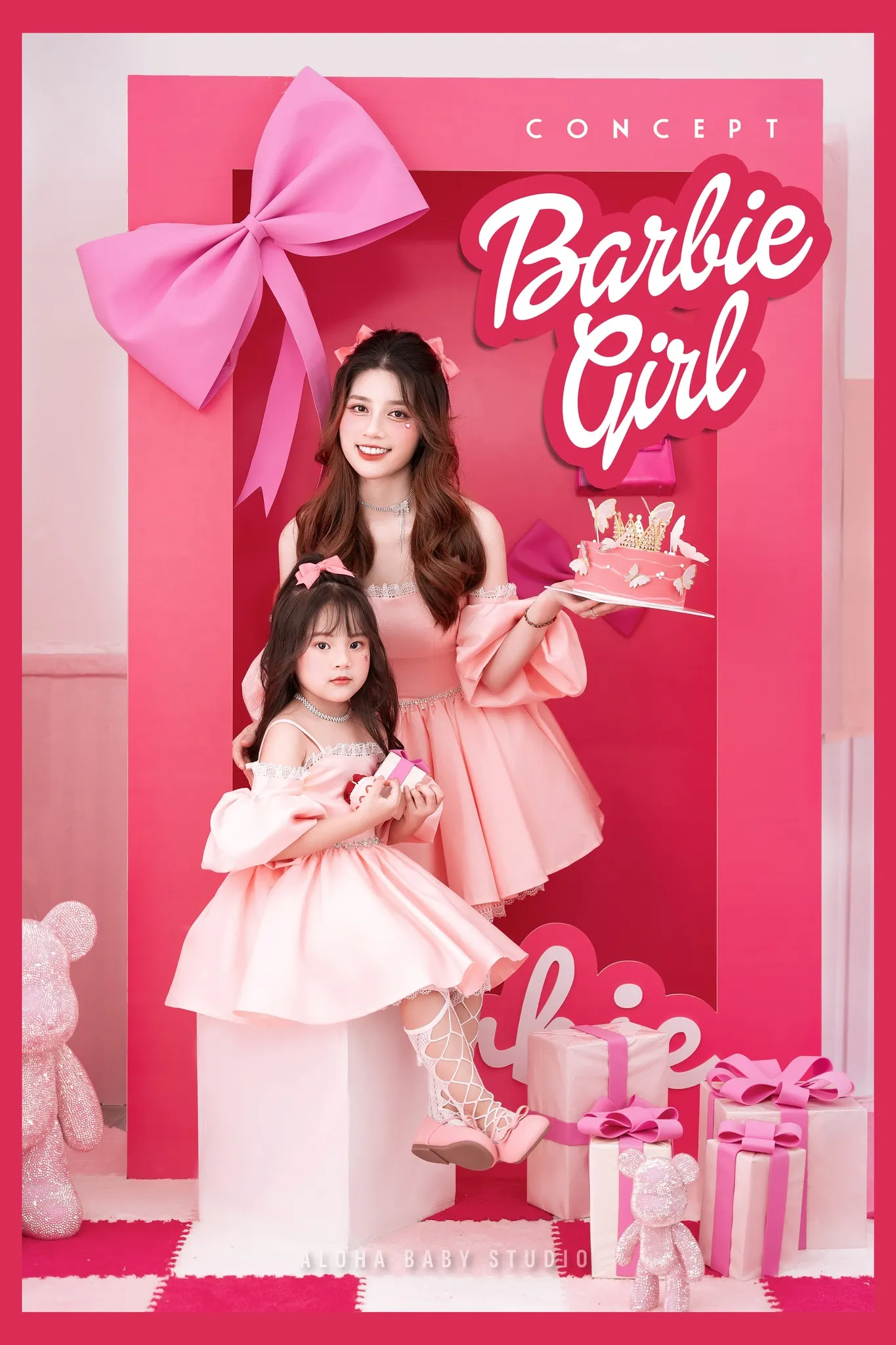 Chụp ảnh bé gái cùng gia đình