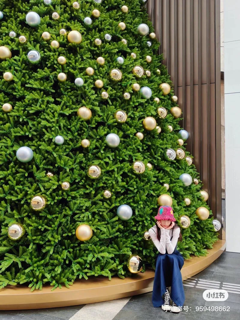 Chụp ảnh với cây thông Noel ở trung tâm thương mại
