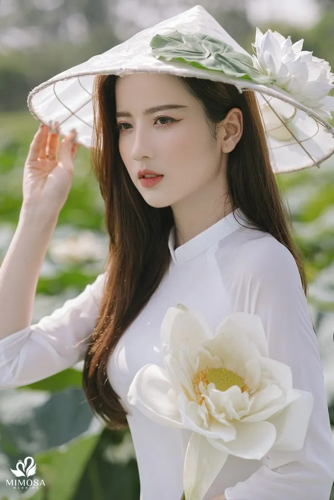 Sử dụng hoa hoặc nón lá che ngang đầu