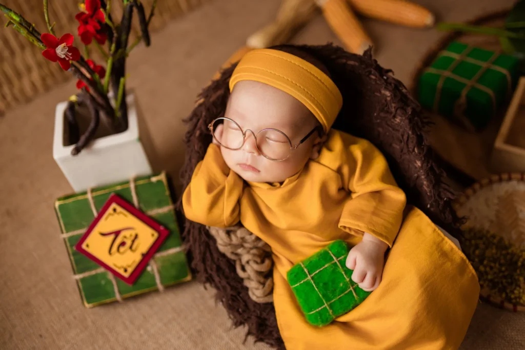 Tạo dáng chụp ảnh Tết cho trẻ sơ sinh cực đẹp 2024