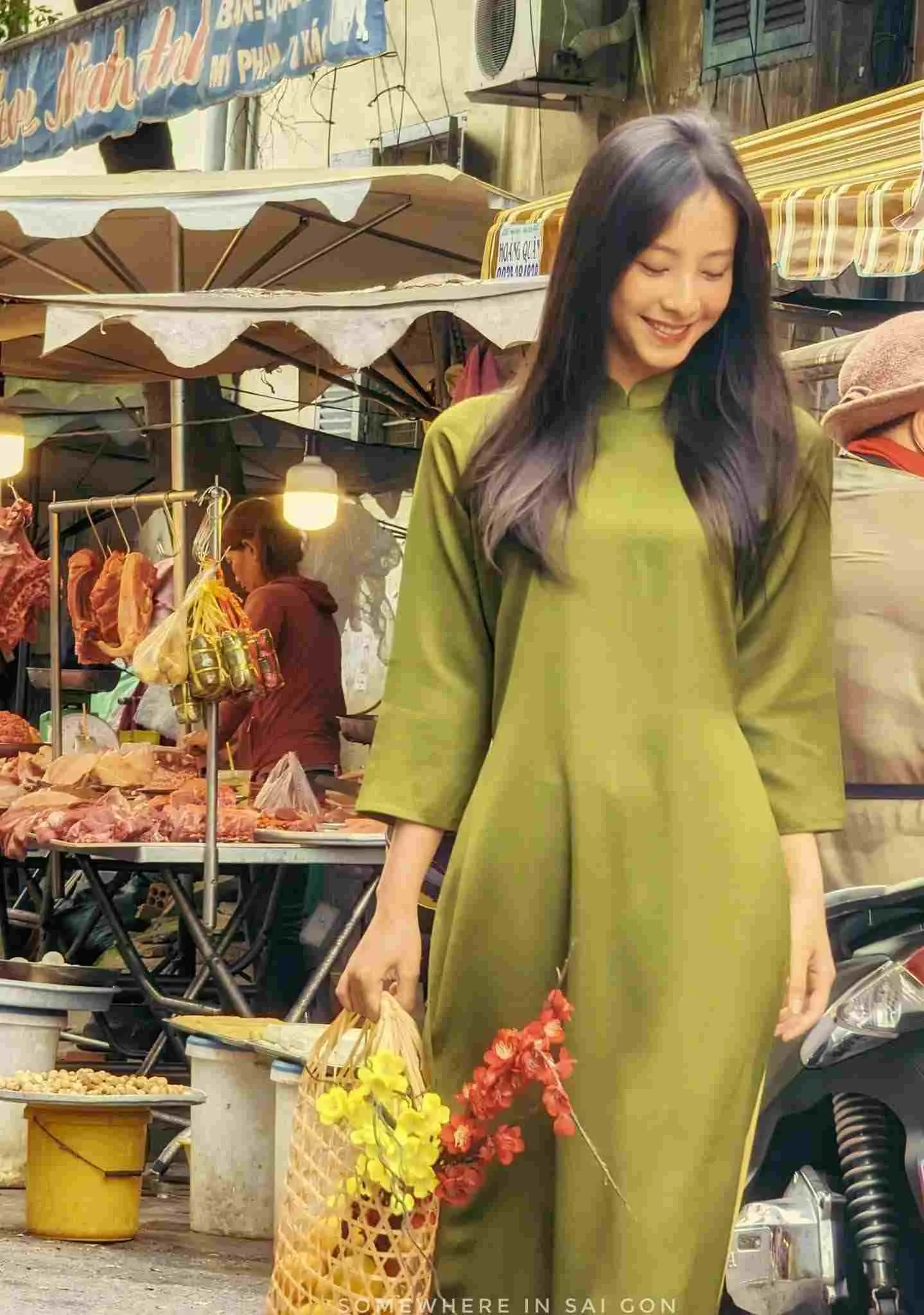 địa điểm chụp áo dài Tết Chợ trái cây Xóm Vôi