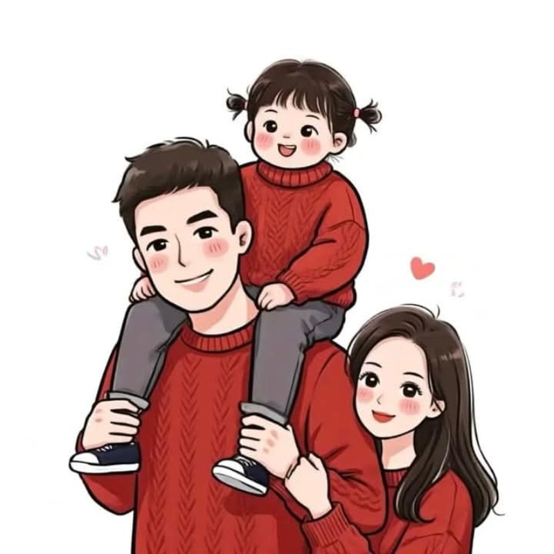 Hình ảnh tết gia đình chibi