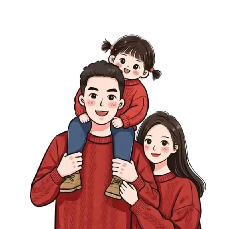 Hình ảnh tết gia đình chibi hạnh phúc