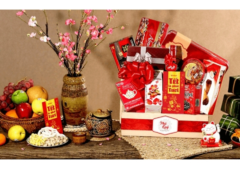 Hình ảnh giỏ quà cung giỏ hoa quả ngày Tết