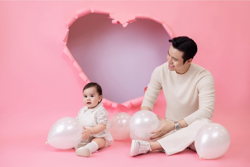 Concept Pink heart baby chụp ảnh cho bé 1 tuổi