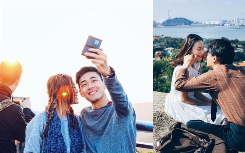 Tạo dáng chụp ảnh đôi nam nữ hành trình cùng nhau