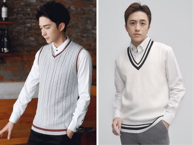 Áo gile len phối cùng sơ mi trắng set đồ chụp kỷ yếu nam theo phong cách Hàn Quốc