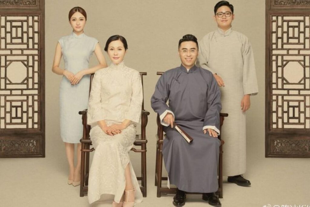 chụp ảnh gia đình 4 người lớn truyền thống kiểu Trung Quốc