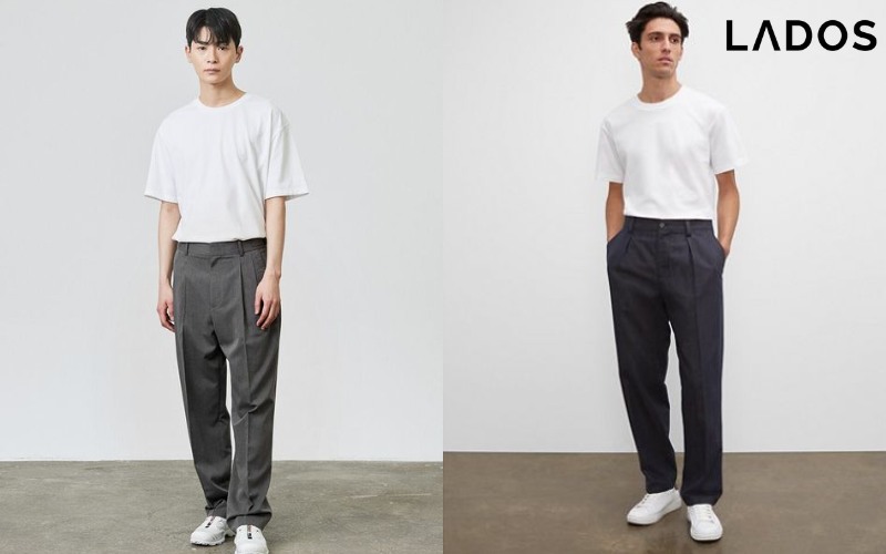 Áo thun đơn giản kết hợp quần kaki chụp kỷ yếu mặc gì nam theo style casual