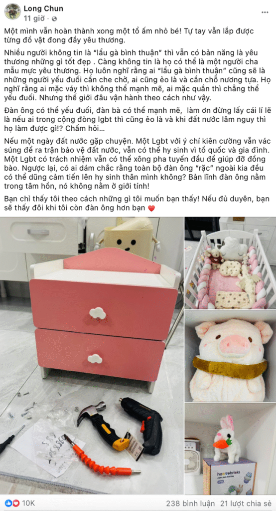 Hình ảnh Long Chung tự tay lắp cũi cho con yêu