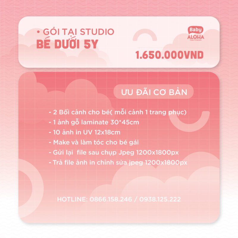 Bảng giá chụp ảnh thôi nôi cho bé tại Aloha Baby Studio
