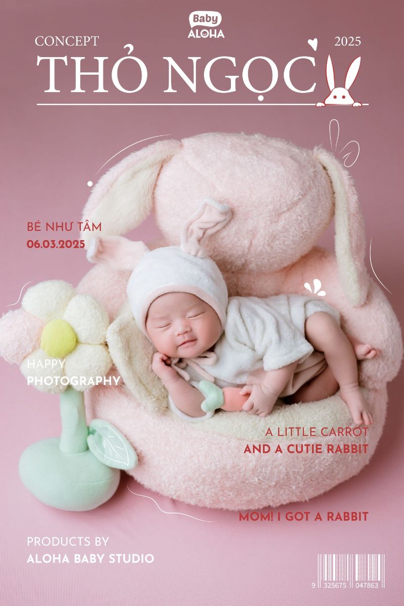 Chụp ảnh newborn bé gái cùng concept Thỏ Ngọc