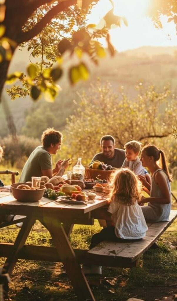 Hình ảnh gia đình hạnh phúc bên nhau trong chuyến picnic