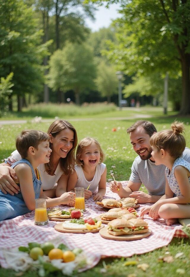 Ảnh gia đình đi picnic vui chơi bên nhau hạnh phúc