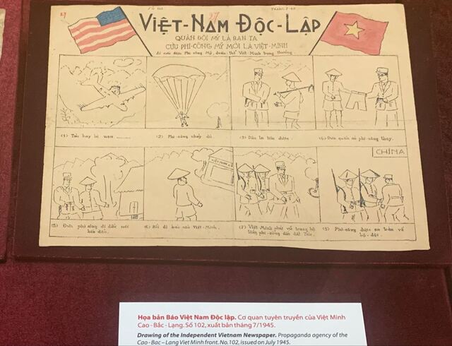 Tranh cổ động Họa bản Báo Việt Nam Độc lập, Cơ quan tuyên truyền của Việt Minh Cao-Bắc-Lạng xuất bản tháng 7/1945.