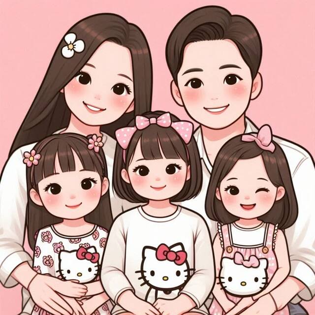Hình ảnh gia đình bên nha phong cách hoạt hình chibi dễ thương