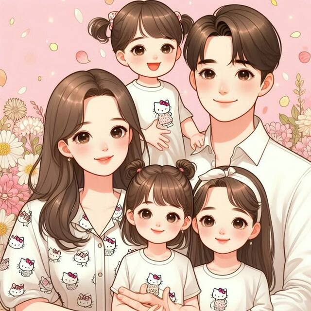 Ảnh gia đình đẹp theo phong cách hoạt hình chibi