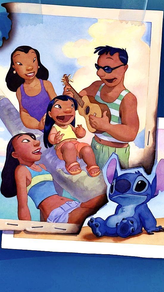 Ảnh gia đình hoạt hình dễ thương làm hình nền từ bộ phim Lilo&Stitch