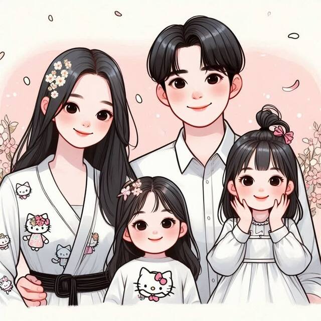 Hình gia đình hoạt hình chibi hạnh phúc đi picnic