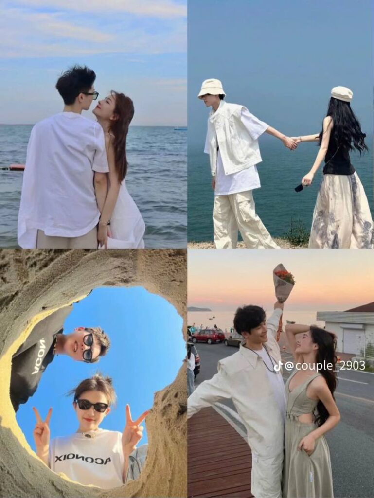 Chụp couple ở biển cùng nhau xây lâu đài cát nghệ thuật