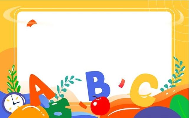 Hình nền mầm non kèm ký hiệu học tập: chữ cái, con số, màu sắc