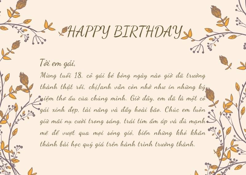 Lời chúc mừng sinh nhật 18 tuổi cho em gái