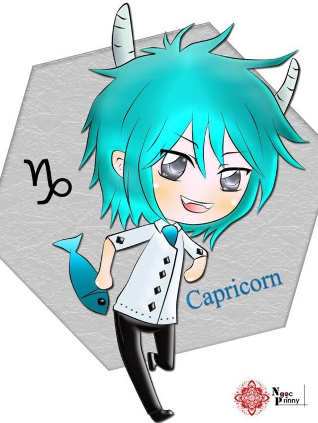 Hình chibi bé trai thôi nôi cung Ma Kết chững chạc