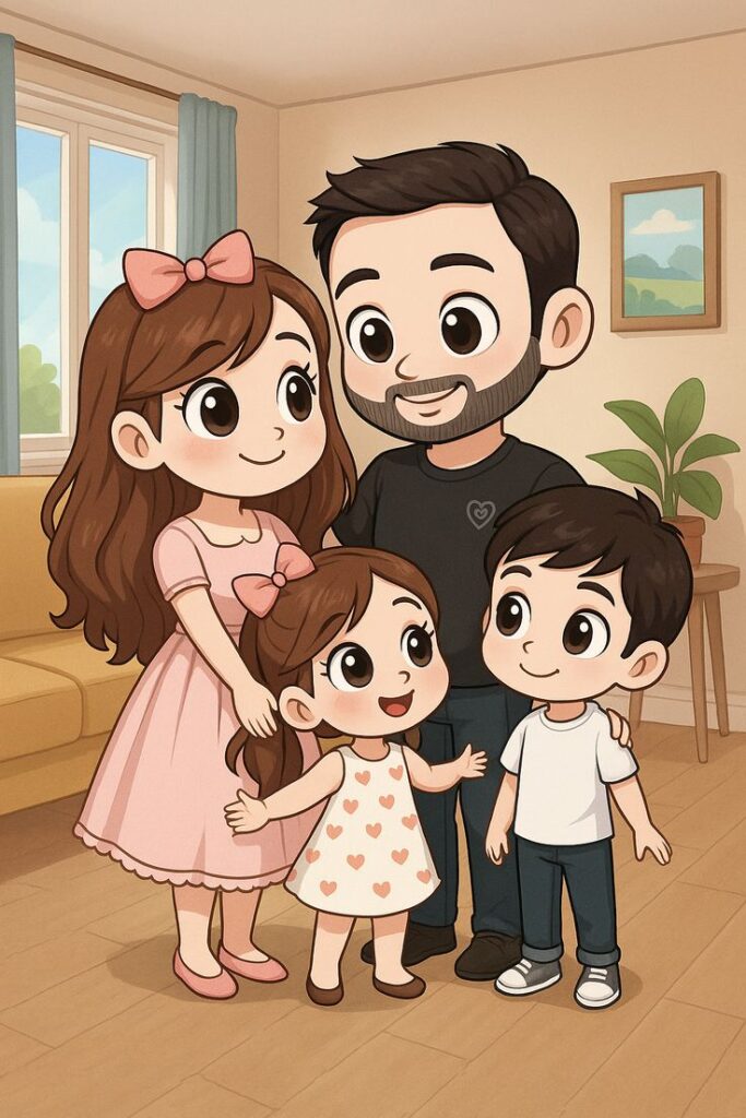 Hình chibi bé trai thôi nôi concept gia đình hạnh phúc