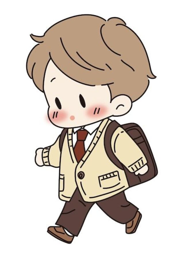 Hình chibi bé trai cắp sách tới lớp đáng yêu