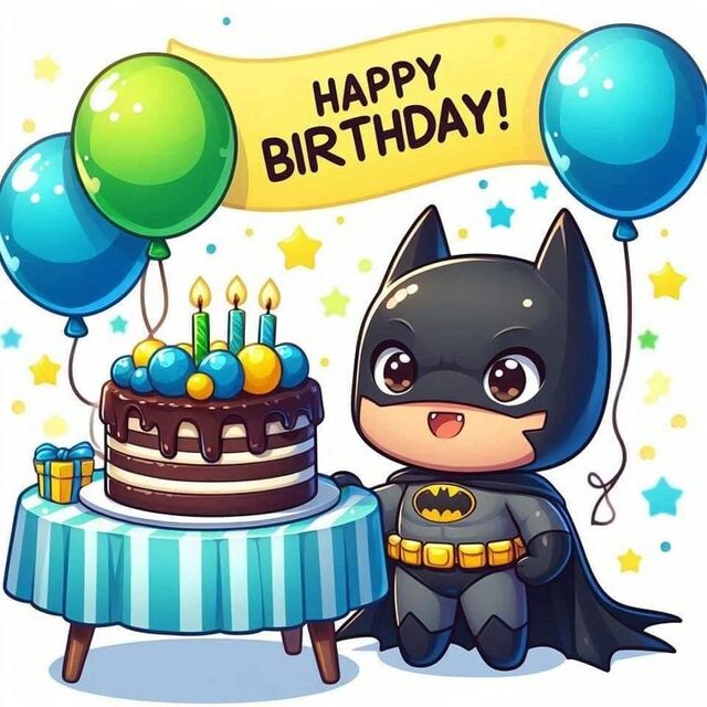 Hình chibi bé trai sinh nhật mặc đồ người dơi