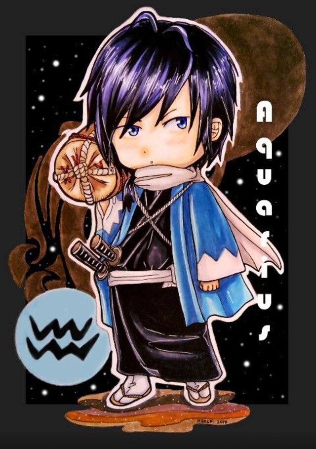 Hình chibi bé trai thôi nôi cung Bảo Bình sáng tạo