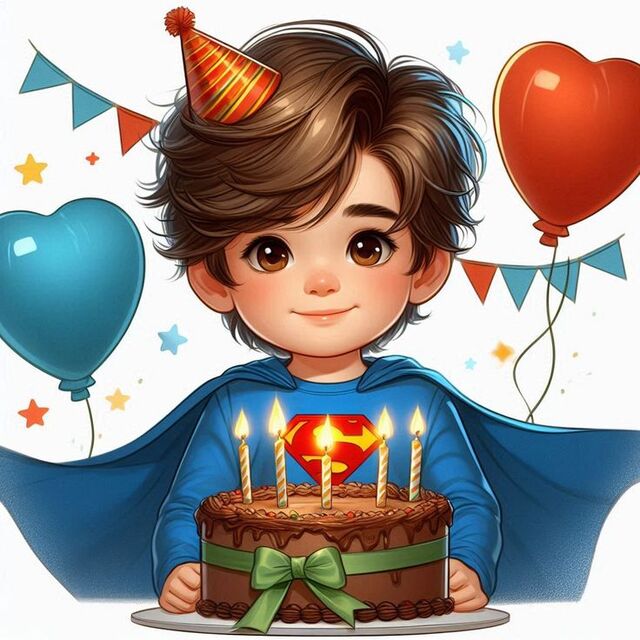 Hình chibi bé trai sinh nhật siêu nhân hành động
