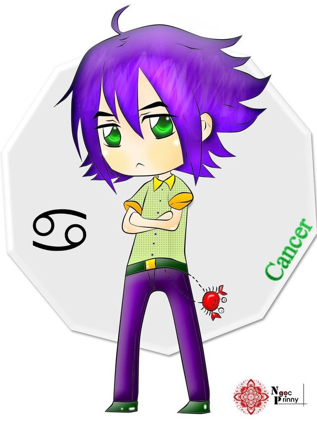 Hình chibi bé trai thôi nôi cung Cự Giải ấm áp