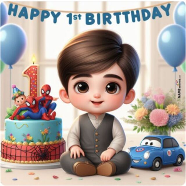 Hình chibi bé trai sinh nhật với bánh kem dễ thương