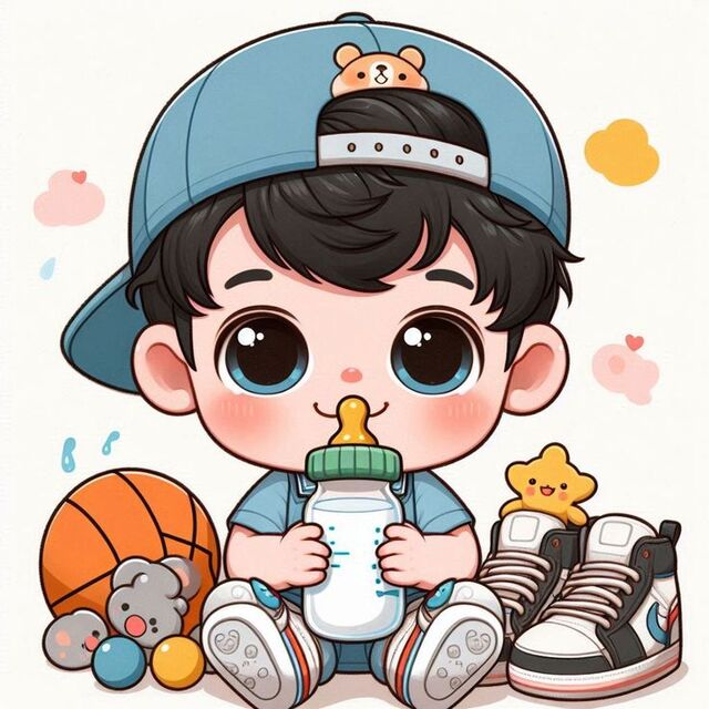 Ảnh chibi thôi nôi bé trai in trên phông nền