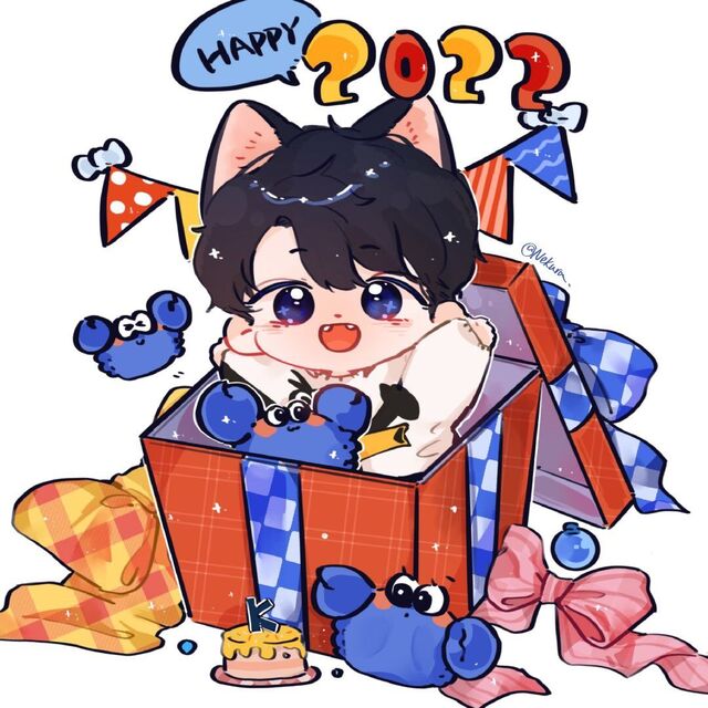 Hình chibi bé trai sinh nhật cầm bong bóng ngộ nghĩnh
