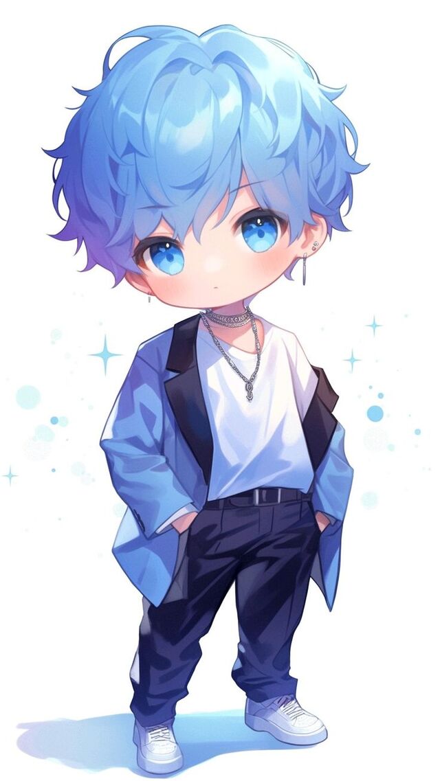 Hình chibi bé trai tạo dáng cool ngầu phong cách 