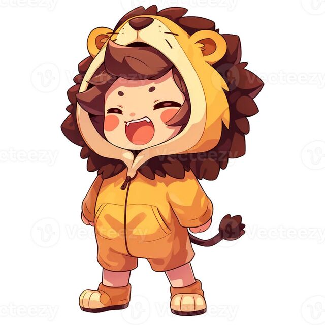 Hinh ảnh chibi bé trai trong bộ đồ sư tử 
