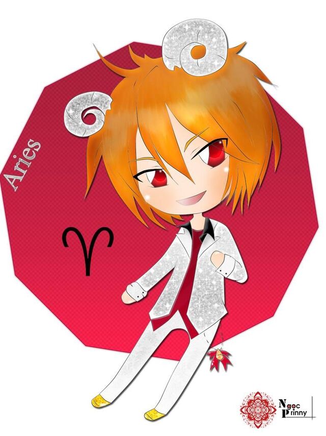 Hình chibi bé trai thôi nôi cung Bạch Dương năng động