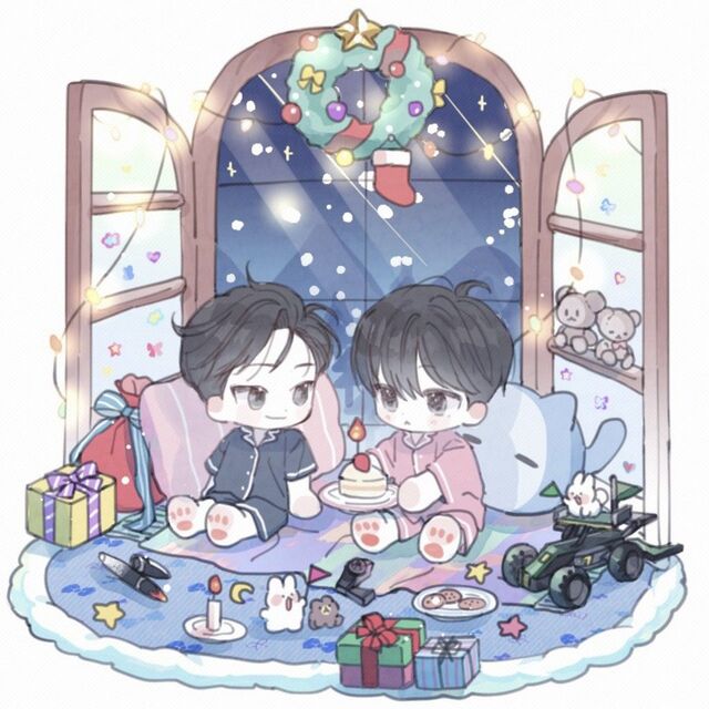 Hình chibi bé trai sinh nhật cùng bạn