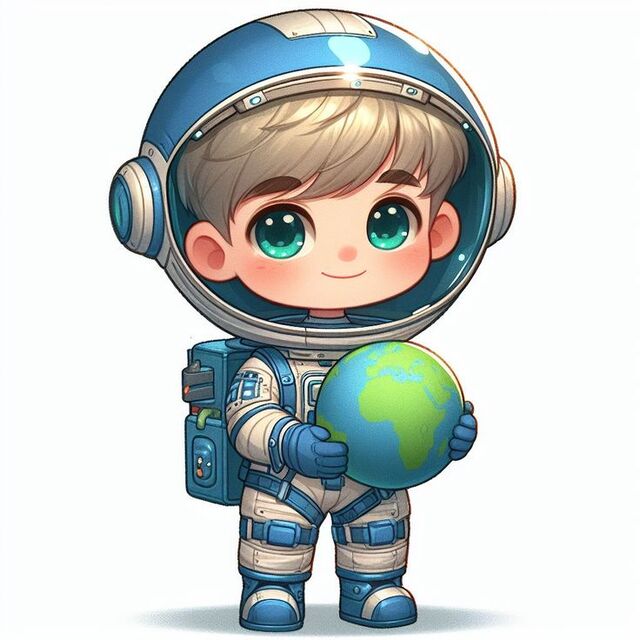 Hình chibi bé trai trong bộ đồ phi hành gia mơ mộng