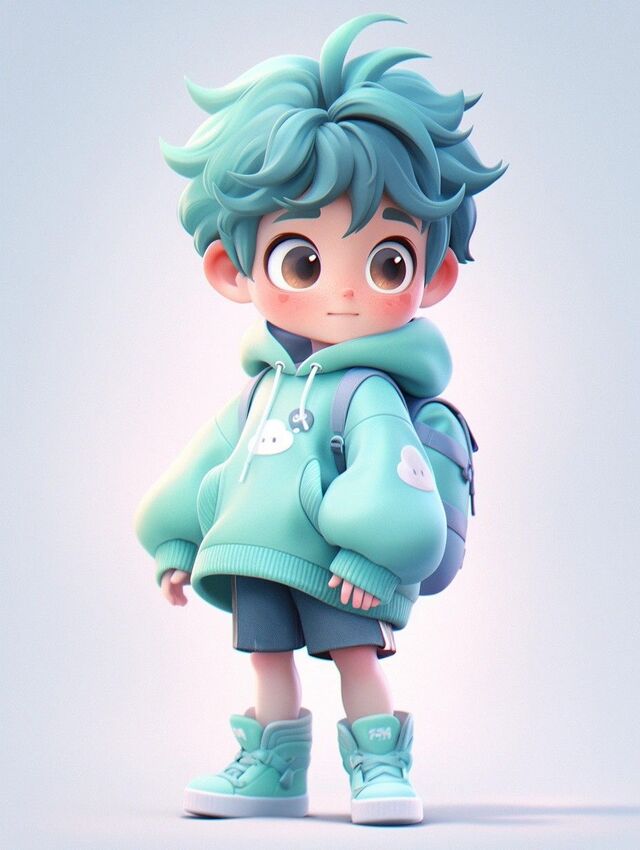 Hình chibi bé trai 3D phong cách dễ thương